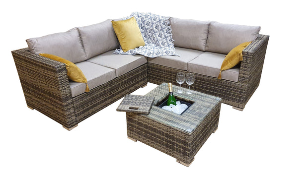 GEORGIA Corner Sofa with Ice Bucket Mixed Brown