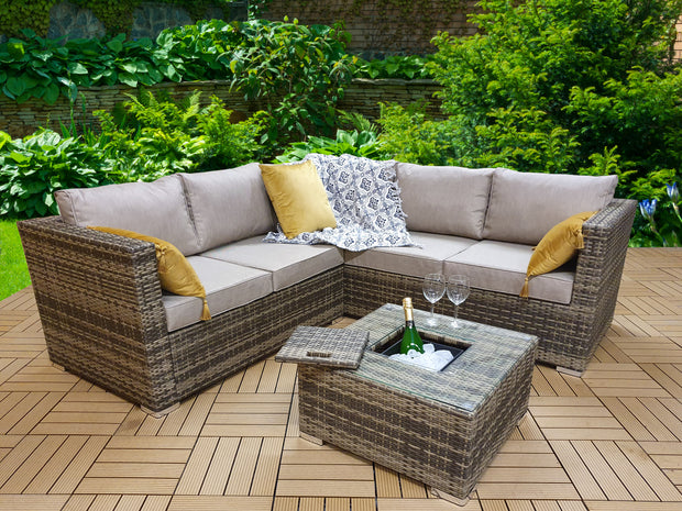 GEORGIA Corner Sofa with Ice Bucket Mixed Brown